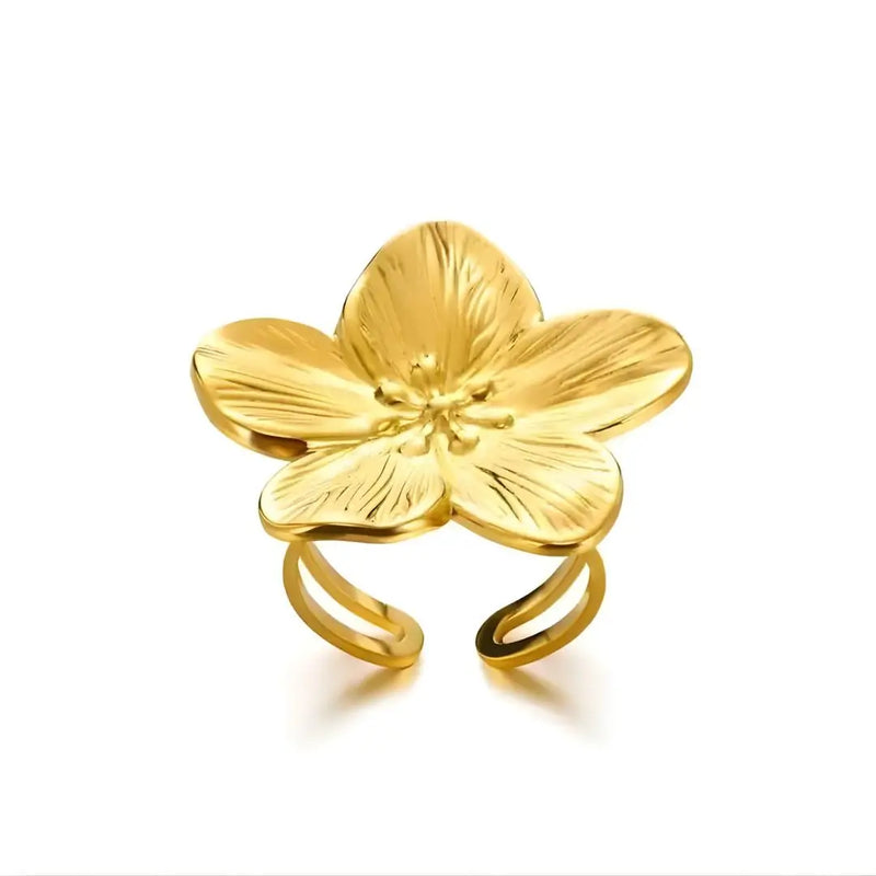 Anel Dourado Feminino Golden Flower fundo branco