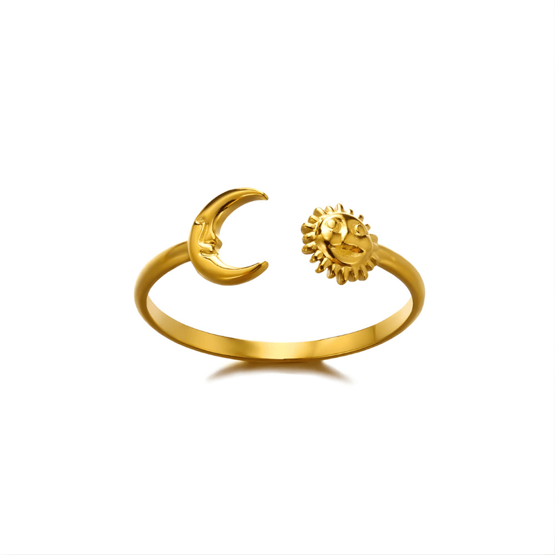 Anel Dourado Feminino Sol e Lua 2