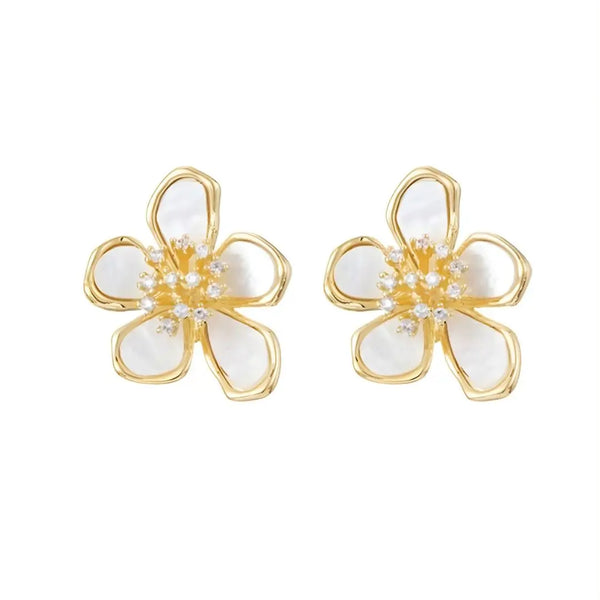 Brinco Dourado Feminino White Flower