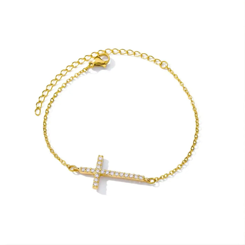 Pulseira Dourada Modelo Cross Fundo Branco